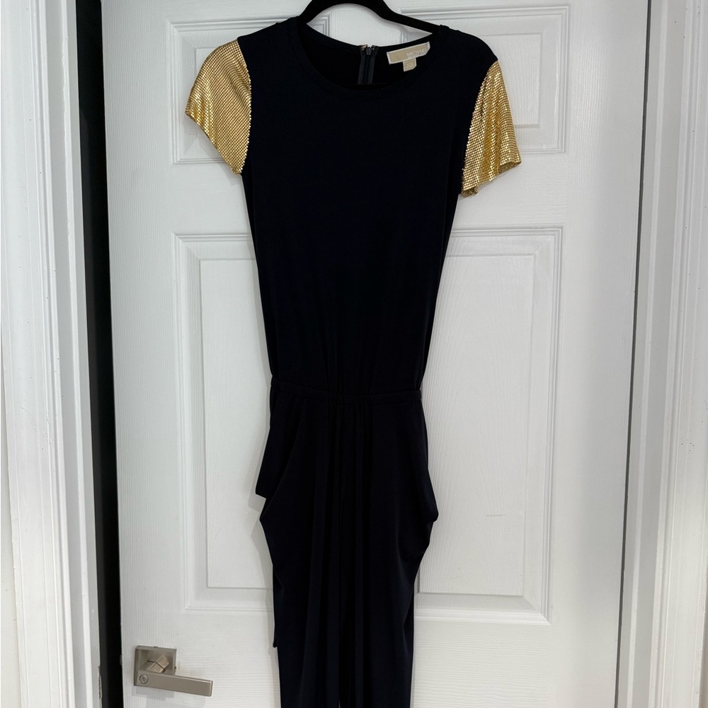 Michael Kors Black Jumpsuit with Gold Sleeves